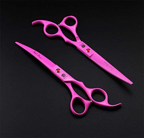 Purple Dragon Professional 7.0 inch 4PCS Pet Grooming Scissors Kit Japan Premium Steel Straight & Curved & Thinning Blade Dog Hair Cutting Shears Set with Case - color: Pink