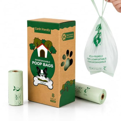Home Compostable Dog Poop Bags, BPI & OK Compost HOME Certified | 0.6 Gallon, Thick Gusseted Unscented, 80ct, LeakProof T-Shirt Handles for Easy Knotting, Suitable for Small Medium Large Dogs