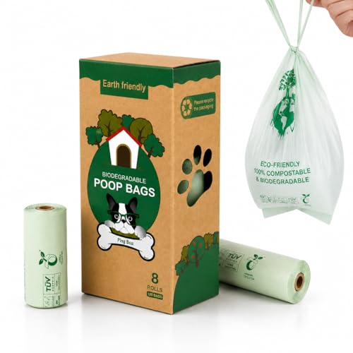 Home Compostable Dog Poop Bags, BPI & OK Compost HOME Certified | 0.6 Gallon, Thick Gusseted Unscented, 80ct, LeakProof T-Shirt Handles for Easy Knotting, Suitable for Small Medium Large Dogs