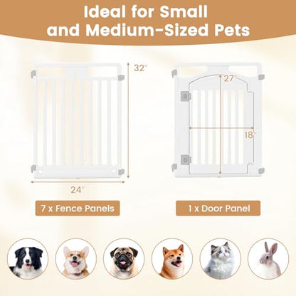 PETSITE 16-Panel Plastic Dog Playpen with Door, 32 Inch Tall Portable Shape-Customizable Pet Playpen Indoor Outdoor, Ideal for Small & Medium Dogs and Puppies, Easy to Assemble - size: 32"H x 24"W （16 Panels)