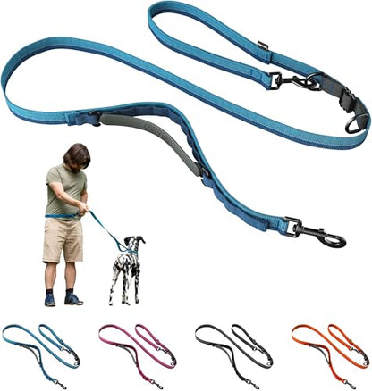 Hands Free Dog Leash - Waist Leash for Walking and Hiking with Medium and Large Dogs, Adjustable 4 to 6 FT Bungee Lead with Traffic Handle by Nuvuq (18-120 lbs, Blue) - color: Blueberry Blue