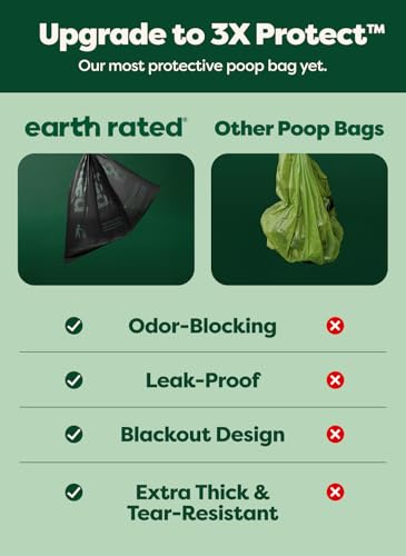 Earth Rated 3X Protect Dog Poop Bag Rolls, Odor Blocking Leak Proof Extra Thick, Unscented, 120 Count - size: 120 Bags, style: Odor Blocking