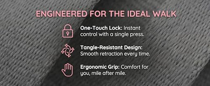 2Pack Retractable Dog Leash for Small Medium Dogs One-Click Brake & Lock Anti-Slip Ergonomic Handle 360° Tangle-Free Zinc Alloy Hook Durable ABS Casing-9.84feet Pink - color: Pink, size: 2