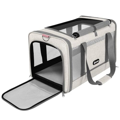 GAPZER Cat Carrier American Airline Approved 18x11x11, Top Opening Sturdy Soft Pet Carrying Bag See Through, Mini Dog Hard Bottom Crate Kennel Case, 4-Side-Ventilation Mesh Cage Toy Poodle Biege - color: Beige