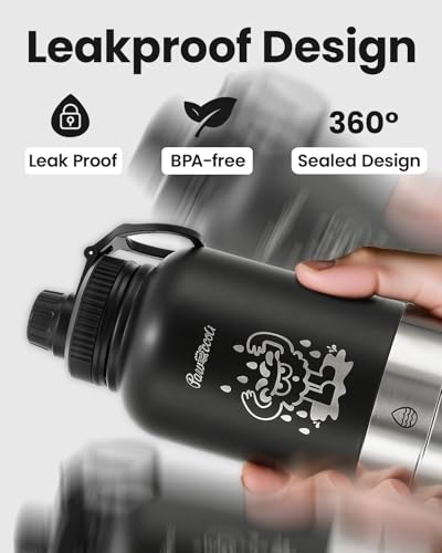 34oz Dog Water Bottle, Stainless Steel Dog Water Bottle Dispenser with Detachable Food & Water Bowls, Keeps Water Hot/Cold, for Walking, Hiking, Camping(Black)