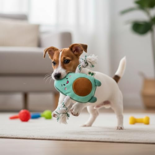 Green Sheep Puppy Plush Dog Toy, No Stuffing Squeaky Toy with Recycled Cotton Rope for Teething, Comfort and Gentle Play, Small Dogs and Puppies, Avacado - color: Avocado