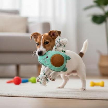 Green Sheep Puppy Plush Dog Toy, No Stuffing Squeaky Toy with Recycled Cotton Rope for Teething, Comfort and Gentle Play, Small Dogs and Puppies, Avacado - color: Avocado