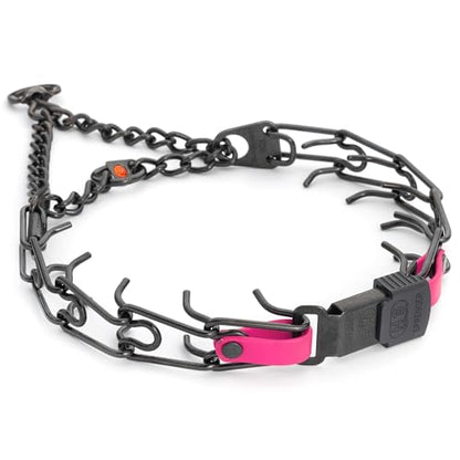 Herm Sprenger Black Stainless Steel Dog Collar with Quick Release ClicLock Buckle and Biothane Insert Training Collar Made in Germany (Passionfruit Pink, 23in x 3.2mm(Neck Size up to19-20in)) - color: Passionfruit Pink, size: 23in x 3.2mm(neck size up to1