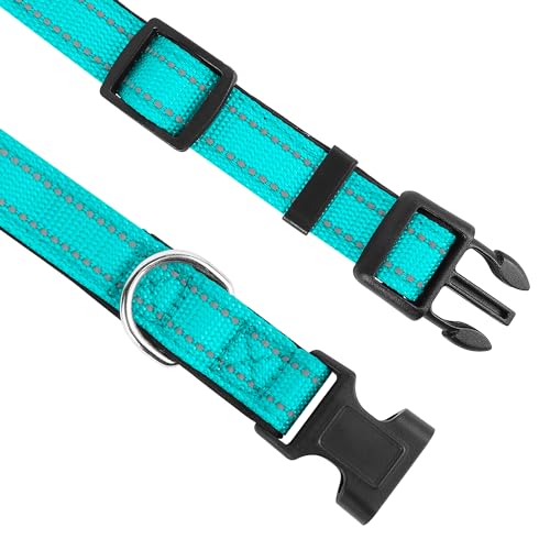Reflective Dog Collar, Adjustable Soft Neoprene Padded Nylon Pet Collars with Buckle for Small Dogs, Teal,S - color: Teal, size: Small