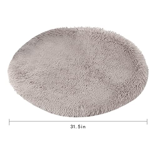 31 Inch Plush Dog Bed Mat Warm Fluffy Round Puppy Crate Pad with Anti-Slip Waterproof Bottom Soft Comfy Pet Kennel Mat for Small and Medium Dogs Sleeping(Light Coffee) - color: Light Coffee, size: 31 Inch