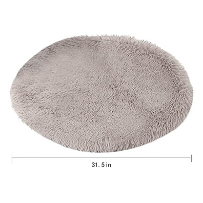 31 Inch Plush Dog Bed Mat Warm Fluffy Round Puppy Crate Pad with Anti-Slip Waterproof Bottom Soft Comfy Pet Kennel Mat for Small and Medium Dogs Sleeping(Light Coffee) - color: Light Coffee, size: 31 Inch