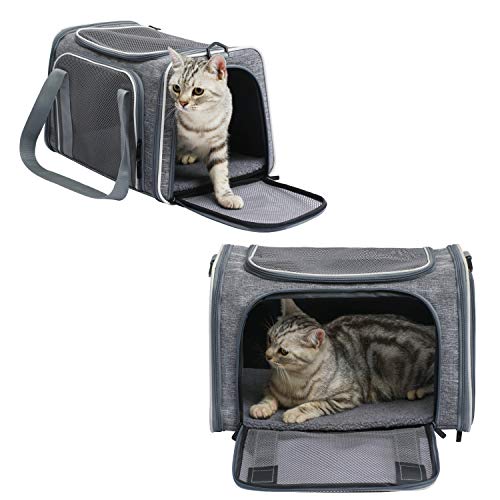 Cat Carrier - Portable Foldable Dog Pet Carrier, Soft-Sided Pet Bag up to 15 Lbs, Airline Approved Travel Puppy Carrier - color: Light Grey, size: 17.5"L x 11.0"W x 11.0"H