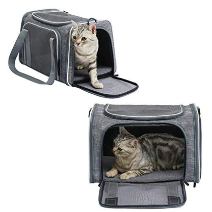 Cat Carrier - Portable Foldable Dog Pet Carrier, Soft-Sided Pet Bag up to 15 Lbs, Airline Approved Travel Puppy Carrier - color: Light Grey, size: 17.5"L x 11.0"W x 11.0"H