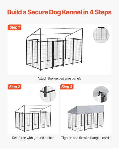 VEVOR Outdoor Dog Kennel, 7.87 x 3.94 x 5.4 ft Large Dog Kennel with Secure Lock, Outside Dogs Enclosures with UV-Resistant & Waterproof Roof Cover, Heavy Duty Pet Crate Cage Run for Large Dogs - size: 94.5"L x 47.2"W x 65.0"H