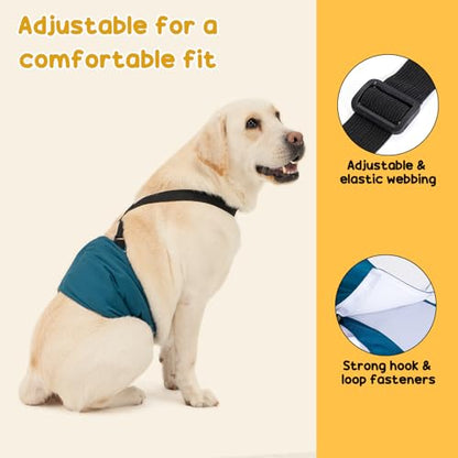 3 Pack Avont Male Dog Belly Band with Suspenders, Reusable Boy Doggie Diaper with Harness, Escape Proof, Non-Slip, Washable Doggy Pee Wraps for Small Medium Large Dogs - color: Black/ Dark Grey/ Navy Blue, size: M