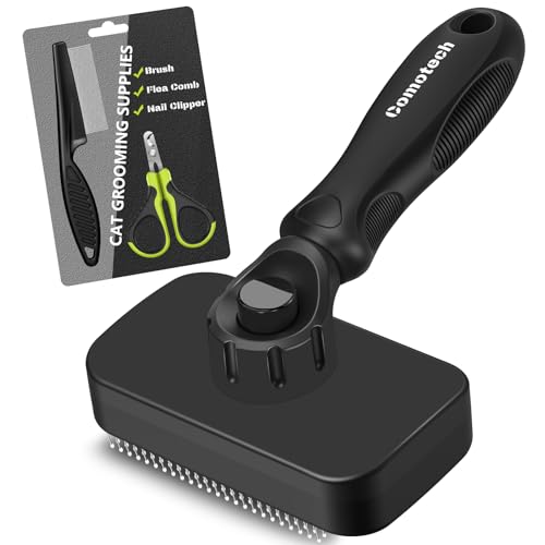 Comotech 3PCS Cat Grooming Supplies,Cat Brush & Nail Clipper/Trimmer & Flea Comb for Shedding Indoor Cats Dogs and Small Animals - Meet All Your Pet's Daily Grooming Needs - All in One Set (Green) - color: Green