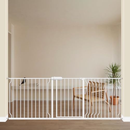 ALLAIBB Extra Wide Pressure Mounted Baby Gate Walk Through Child Kids Safety Toddler Tension White Long Large Pet Dog Gates with Extension for doorways Kitchen (71.65-85.03"/182-218cm, White) - color: White, size: 71.65-85.03"/182-218cm