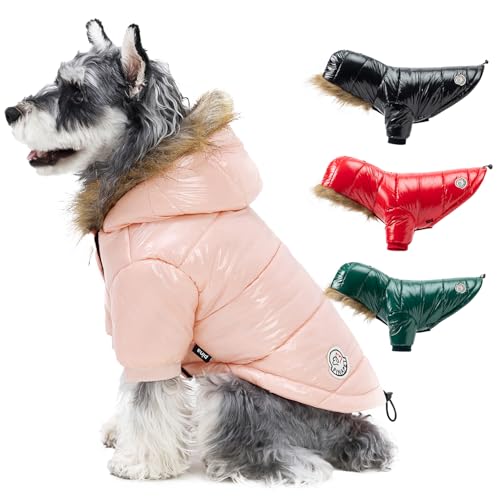 PINA Dog Winter Coat with Faux Fur Hood, Windproof and Warm, Suitable for Small to Large Dogs, Pink, XXL - color: Pink, size: XXL(chest:25.5in)