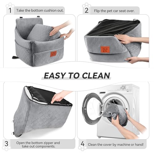 GL GLENSLAVE Dog Car Seat for Small/Medium Dogs, Dog Booster Car Seats with Thick Cushion for Dogs Under 35lbs, Detachable Washable Pet Carseat with Storage Pockets, 2 Safety Belts - color: Gray