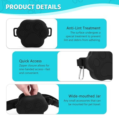 Dog Treat Pouch with Training Clicker and 2 Poop Bags, 1.8 Cup Small Sealable Zipper Silicone Fanny Pack with Waist Belt, Pet Puppy Training & Walking Essentials (Black) - color: Black