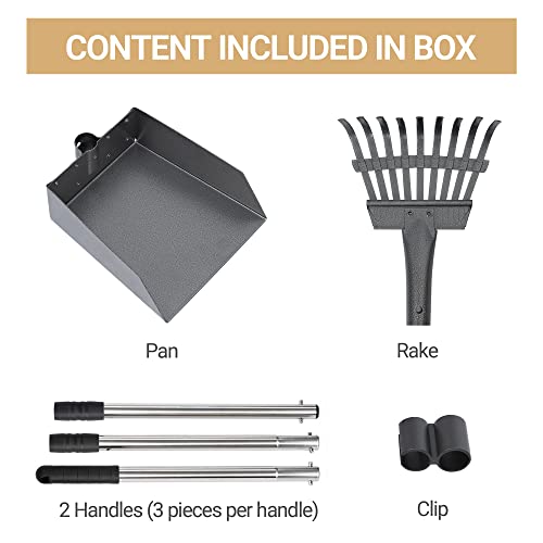 Heeyoo Dog Pooper Scooper, Dog Poop Tray and Rake Set, Pet Waste Removal Scoop with Long Adjustable Sectional Stainless Handles - color: Silver/Black