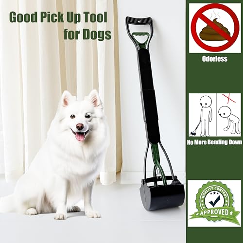 ienjoyed Pooper Scooper, Large Pooper Scooper for Dogs Heavy Duty, Dog Pooper Scooper with Long Handle & High Strength Durable Spring, Foldable Dog Poop Pick Up (32-inch) (Dark Green) - size: 32-inch(Dark Green)