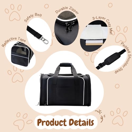 Double Expandable Cat Carrier,Airline Approved Soft-Sided Pet Travel Carrier for Small Dogs Cats Under 15 lbs,Waterproof 600D Oxford Fabric with Washable Replacement Liner,Odor-Free & Claw-Proof Black - color: Black