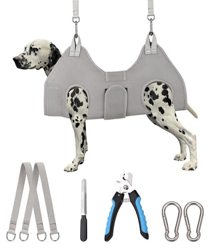 Kkiimatt Dog Grooming Hammock,XX-Large Hammock for Nail Trim, Hanging Harness for Nail Trimming,Dog Sling Restraint Holder for Pet Grooming Suspension Hanger with Thick Fabric Neck Support - size: XXL (120 LB Max) Silver Grey 16-27in