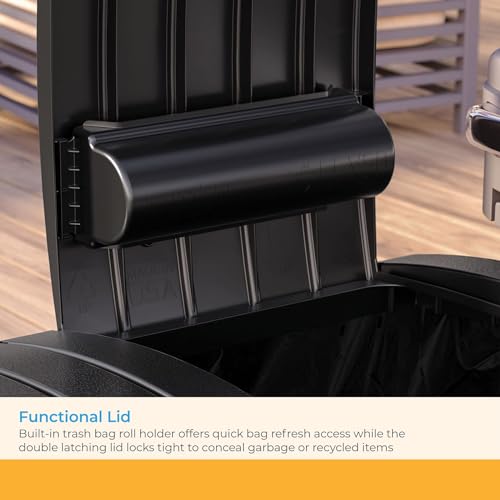 Suncast Dual Trash Hideaway Cabinet for Garbage and Recycle Bags, Discrete Outdoor Trash Cabinet with Concealed Trash Bag Holders, Holds Two 33-Gal. Bags, Made in the USA - color: Black