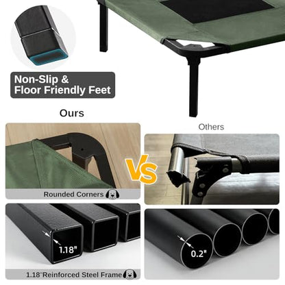 Elevated Dog Bed for Large Dogs, Cooling Mesh Raised Pet Cot with Waterproof 1680D Oxford Cover, Anti-Static Easy Clean Washable Cover, Heavy Duty Steel Frame, Non-Slip (Green, 46"L x 29"W x 7.5"Th) - color: Green