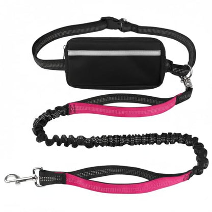 Hands Free Dog Leash with Waist Belt & Large Zipper Pouch, Waist Leash for Dog Walking, Running & Hiking, Reflective Stitching & Dual Padded Handles, Ideal for Medium to Large Dogs (Black Pink) - color: black pink