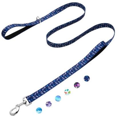 Double Handle Dog Leash 4 Foot with 2 Padded Handles, Heavy Duty Nylon Dog Leash with Traffic Control Handles,Walking Training Lead, Deep Blue Shark - color: Deep Blue Shark, size: 1 in x 4 ft