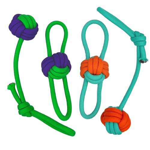 YESWOOD! Tug of War Dog Toy Small Breed,Dog Rope Ball with Two Loop Handles,4-Pack Rope with Ball Attached for Small and Medium Breed 0-80 Pounds,Puppy Interactive Toy