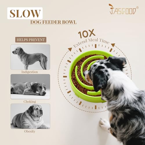 JASGOOD Slow Feeder Dogs Bowl for Large Medium Dogs,Anti-Gulping Pet Slower Food Feeding Bowls Stop Bloat,Preventing Choking Healthy Design Dogs Bowl - color: P-grass green
