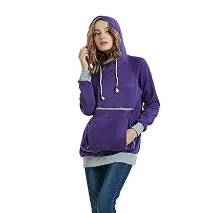 Pet Pouch Hoodie Long Sleeve Fleece Kitten Puppy Holder Carrier Sweatshirt for Women - color: Purple, size: XX-Large
