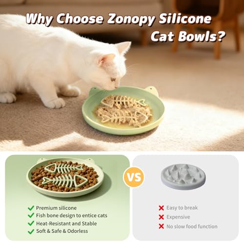 Slow Feeder Cat Bowl, 2 PCS Silicone Cat Bowl, Slow Feeder Ideal for Dry and Wet Food, Easy to Clean, Interactive Puzzle Toy for Pets Food Training, Keeps Cats Busy,6.69" W*0.65" H - color: 2Pack-Grey Green&Grey