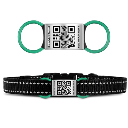 TechMark QR Code Dog Tags Personalized Ultra Durable Custom– Laser Engraved Stainless Steel, Real-Time Scan Alerts Editable Profile, No Subscription Fees, Curved Rectangular, L for 3/4" Collars