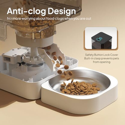 VOLUAS Automatic Cat Feeders - Pet Food Dispenser for Dry Food, Timed Cat Feeder with Desiccant Bag, Programmable Portion Size Control 4 Meals Per Day, 10s Voice Recorder | Programmable Portion Control, Up to 4 Meals Daily, Dual Power Supply, Power-Off Me