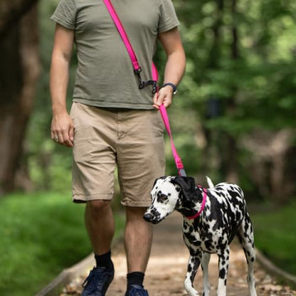 Cross Body Dog Leash - Waist or Shoulder Leash for Walking and Hiking with Medium and Large Dogs, Adjustable 4 to 6 FT Outdoor Bungee Lead with Traffic Handle by Nuvuq (18-120 lbs, Pink) - color: Raspberry Pink