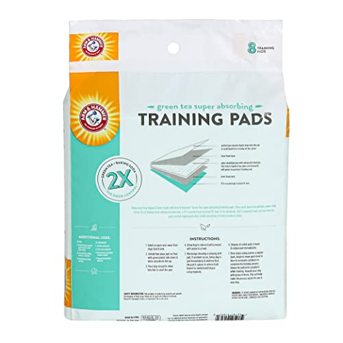 Arm & Hammer Green Tea Pet Training Pads, 8 Count, Super Absorbent with Green Tea and Baking Soda, 2X Odor Control, 5-Layer Leak-Proof Construction, 22.5 x 22.5 Inch - size: 22.5" x 22.5" 8 Count