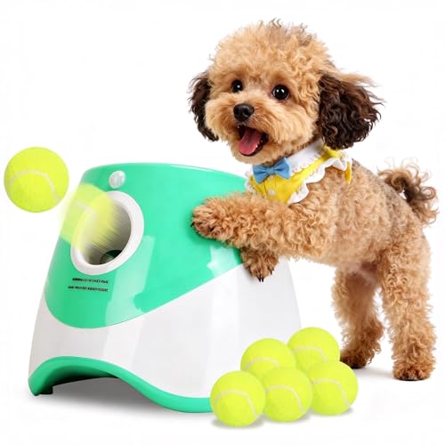 Automatic Dog Ball Launcher, Dog Ball Thrower with 9.84-29.52ft 3 Launching Distance, Rechargeable Dog Toy Mental Stimulation Training Game with 1.96" Tennis Balls for Energetic Small Medium Dogs - size: 9.84-29.52ft
