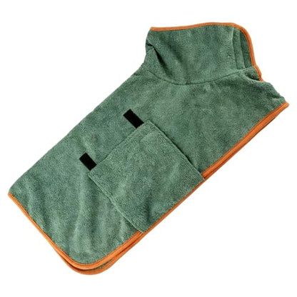 Green Dog Bathrobe Towel L, Fast Drying Coat for Dogs 27-38 Lbs, Super Absorbent Microfiber, Pet Drying Robe