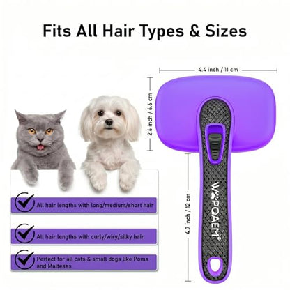 Self Cleaning Slicker Brush for Dog and Cat Deshedding, Purple | Shedding Brush for Dogs & Cats, One-Click Retractable Bristles for Easy Cleaning Flying Hair at Home - color: Purple 1 PCS
