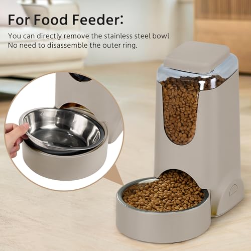 2 Pack Automatic Cat Feeder and Stainless Steel Water Dispenser, Gravity Dog Waterer Set Food Feeder and Waterer Set for Small Medium Kitten Puppy Pets(1 Gallon x 2, Brown) - color: 1 Gallon x 2 - Brown