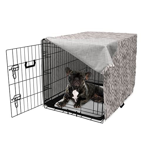 Lunarable Chevron Dog Crate Cover, Monochrome Stripes 3 Dimensional Pattern Geometric Chevron Design Abstract, Easy to Use Pet Kennel Cover for Cats & Medium Dogs, 24 Inch, Taupe and Grey - color: Taupe and Grey, size: 24 Inch