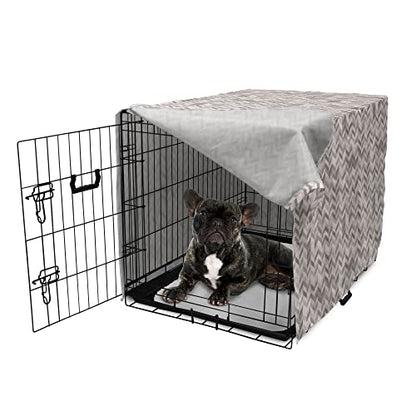 Lunarable Chevron Dog Crate Cover, Monochrome Stripes 3 Dimensional Pattern Geometric Chevron Design Abstract, Easy to Use Pet Kennel Cover for Cats & Medium Dogs, 24 Inch, Taupe and Grey - color: Taupe and Grey, size: 24 Inch