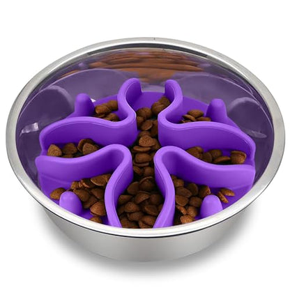 Palz&Co Paw Puzzles Slow Feeder Dog Bowl Insert - 5" Round Silicone Insert for Medium Pet Bowls, Purple - Promotes Healthier Eating & Mental Stimulation, Dishwasher & Freezer Safe - size: Medium