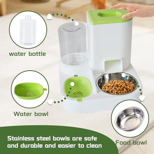 2 in 1 Automatic Cat Feeder & Water Dispenser,Gravity Pet Feeder Stainless Steel Food Water Bowl All-in-One Large Capacity Self Feeding for Cats Dogs Small Medium Pets(Green) - color: 【Green】