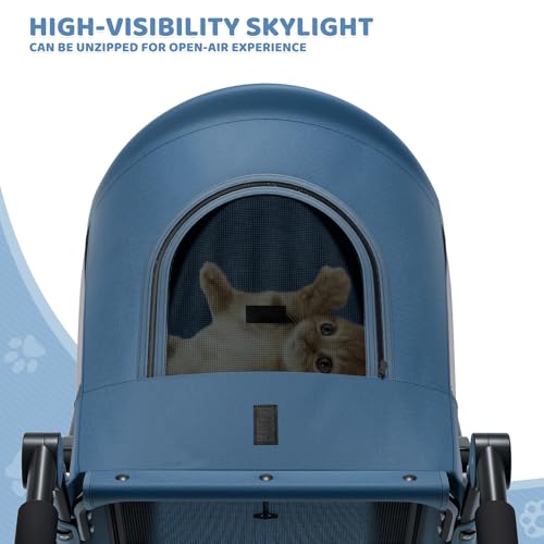 Magshion Pet Stroller for Medium Dogs w/Adjustable Handle, 3-Wheel Dog Cat Wagon w/Dual Entry, Rear Storage, Breathable Mesh, One-Foot Brake, Ideal for Large Pets up to 55 lbs, Navy Blue - color: Navy Blue, style: Up to 55 lbs