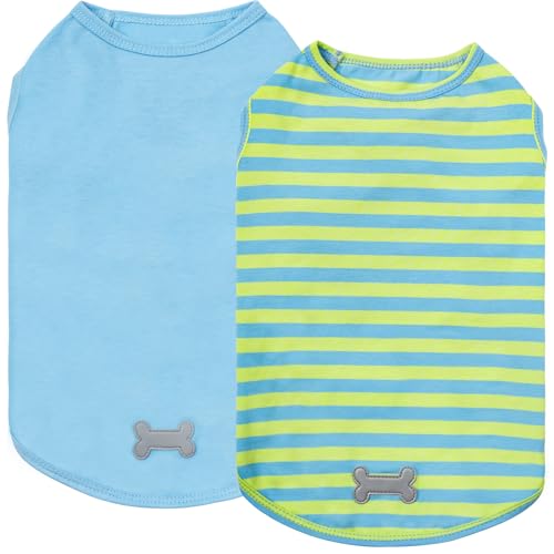 KYEESE 2Pack Dog Shirt, Soft Striped Dogs T Shirts, Lightweight Doggie Tank Top Cat Clothes, Sleeveless Dog Shirt for Small Dogs, Stretchy Pet Vest, Blue, Medium - color: 06# 2Pack (Blue+Striped), size: Medium (7-13lbs)
